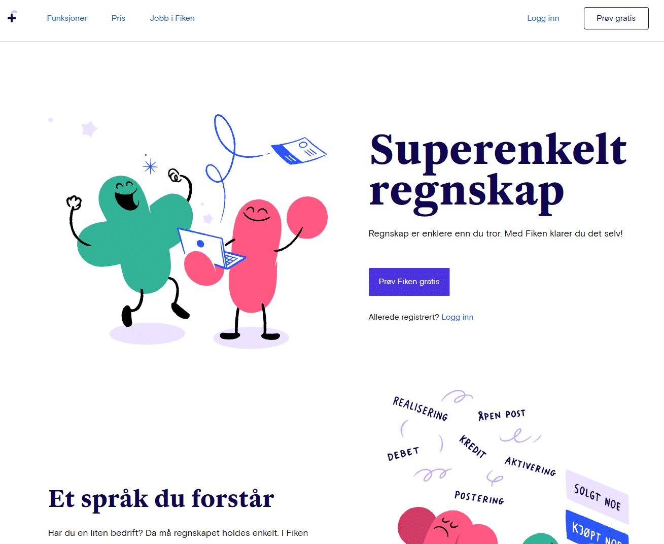 Illustrasjon til artikkel om regnskapsfører til Fiken, skjermbilde av hovedsiden til regnskapsprogrammet