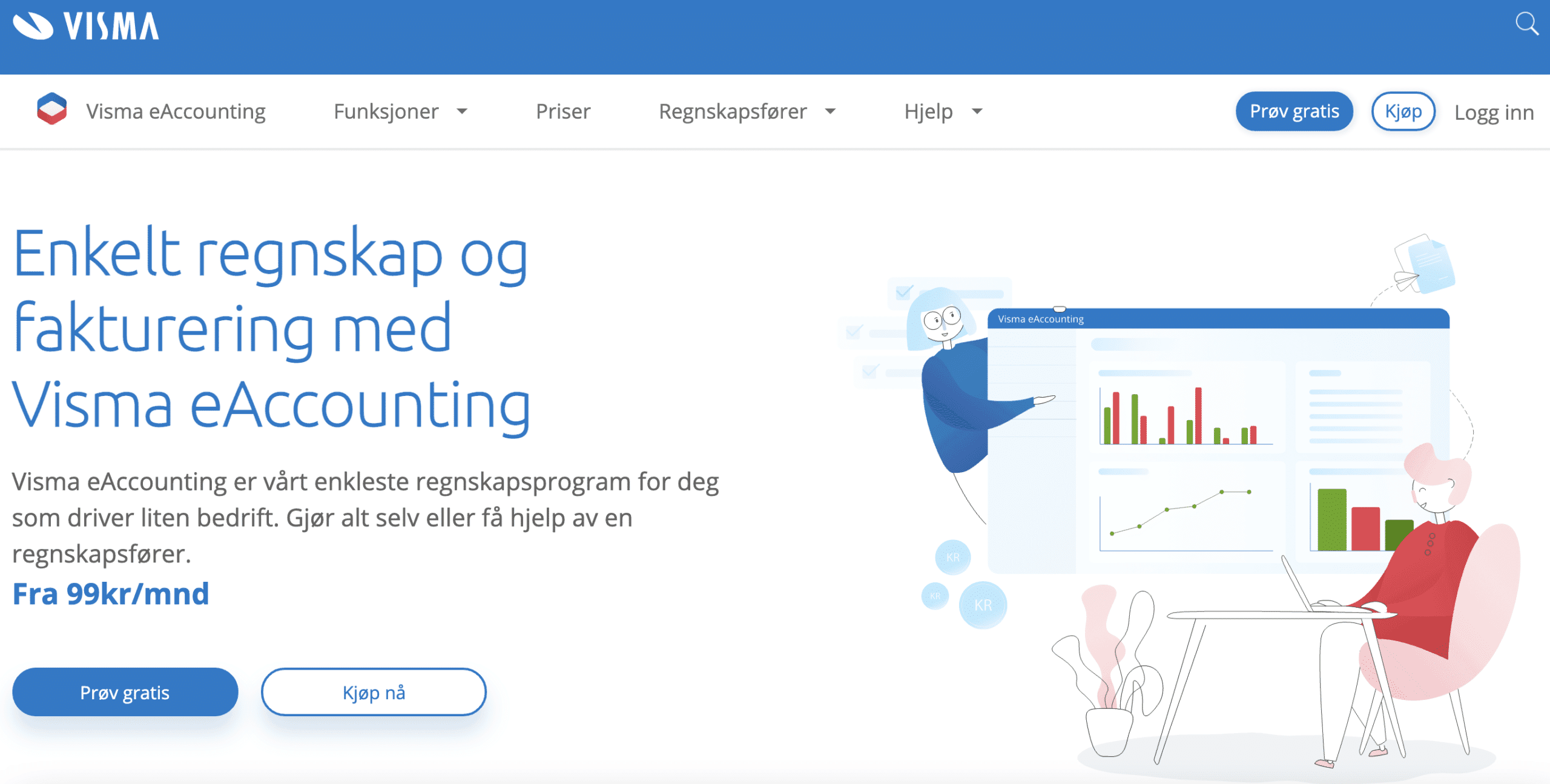 bilde av forsiden til Visma eAccounting, brukt som illustrasjon i artikkel om hvordan finne regnskapsfører som kan dette regnskapsprogrammet